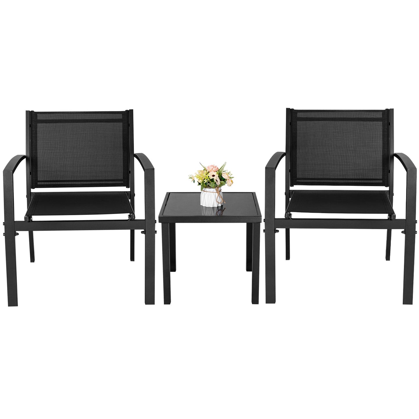 3 Pieces Patio Bistro Modern Furniture Set w/ Table, Black