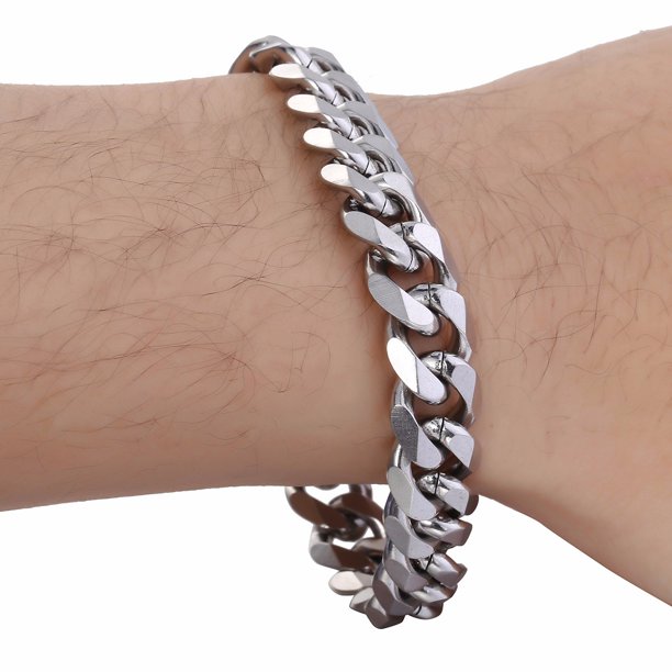 11mm Mens Boys Curb Cuban Chain Bracelet Stainless Steel 9"