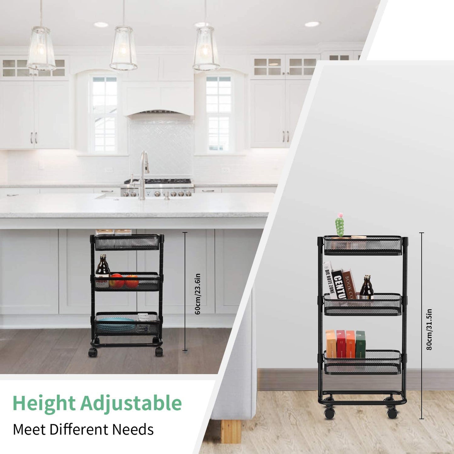 3-Tier Metal Rolling Utility Cart