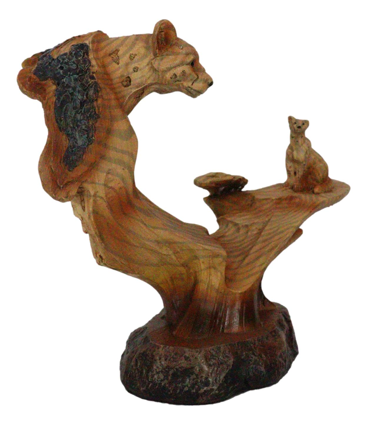 Big Cat Leopard Figurine Faux Wood Resin Cutout Carving