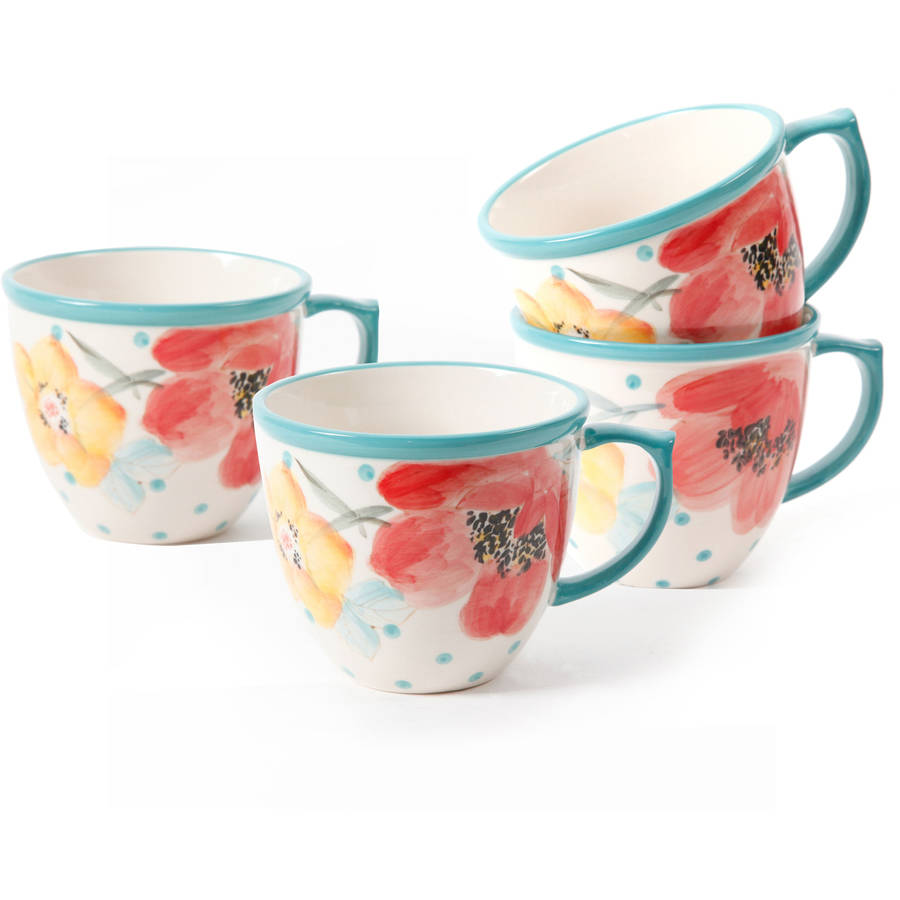 Vintage Bloom 4-Piece 16-Ounce Coffee Cup Set