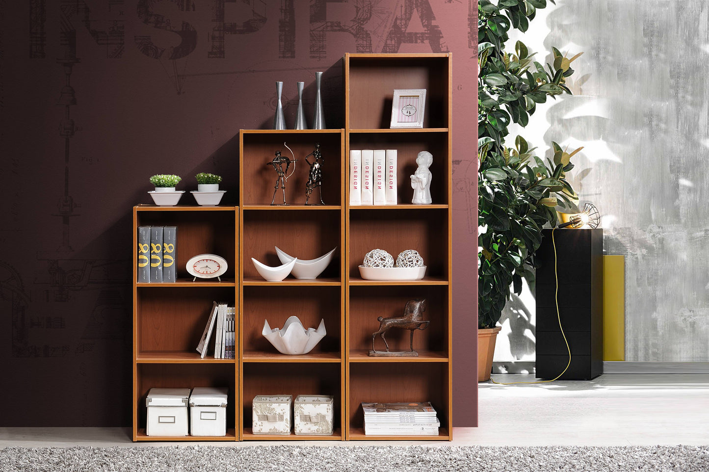 4-Shelf Wood Bookcase, Brown