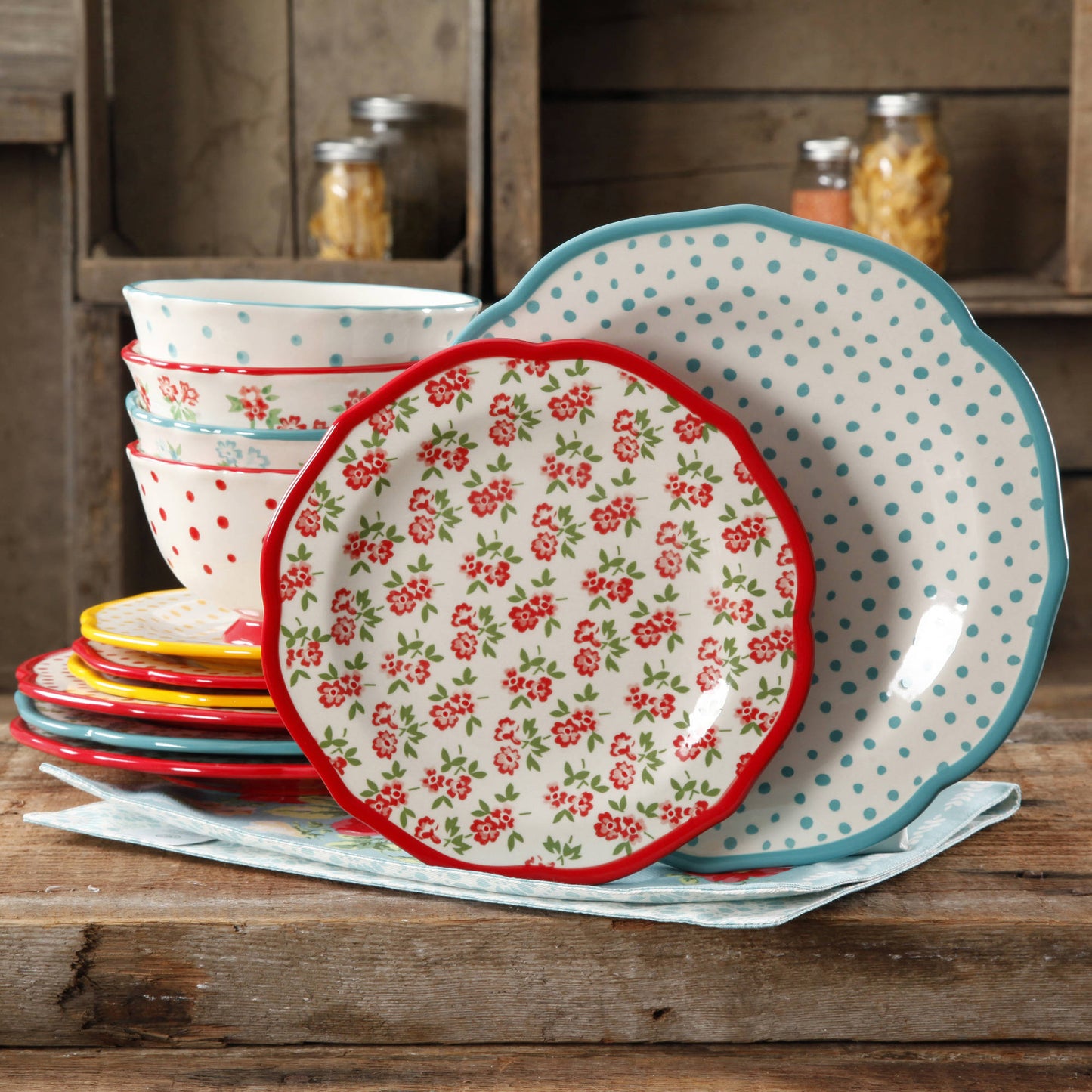 Timeless Floral & Retro Dot 12-Piece Dinnerware Set