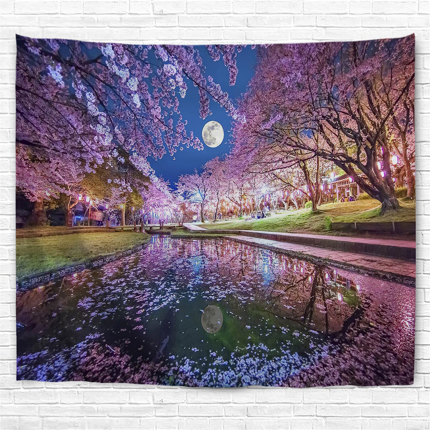Moon Night Cherry Blossom Tapestry for Home Decoration