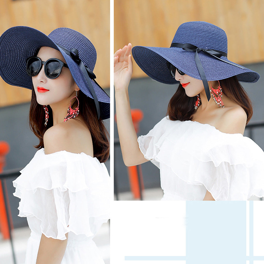 Foldable Wide Brim Bowknot UV Protection Floppy Summer Hat for women