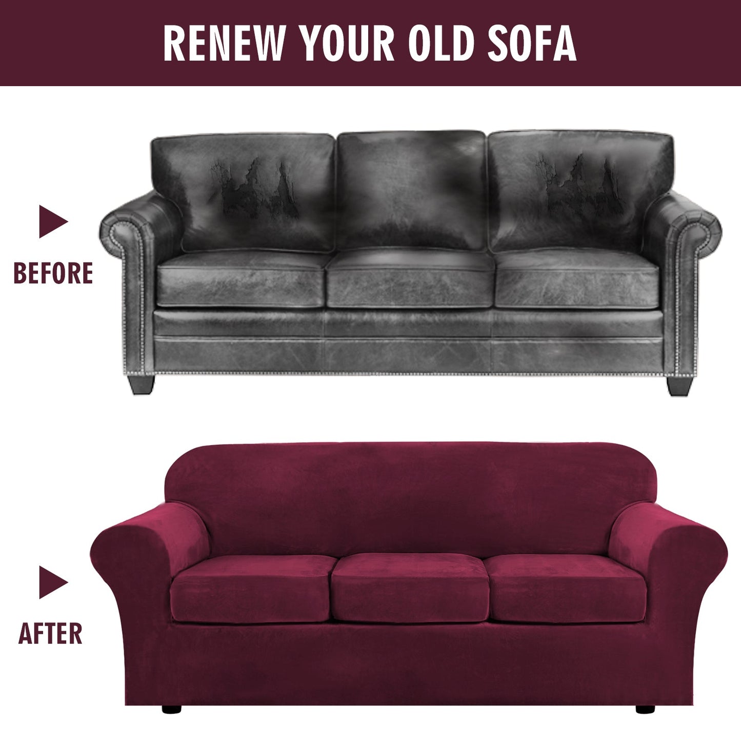 Sofa Covers for 3 Seaters (Base Cover Plus 3 Individual Cushion Covers)
