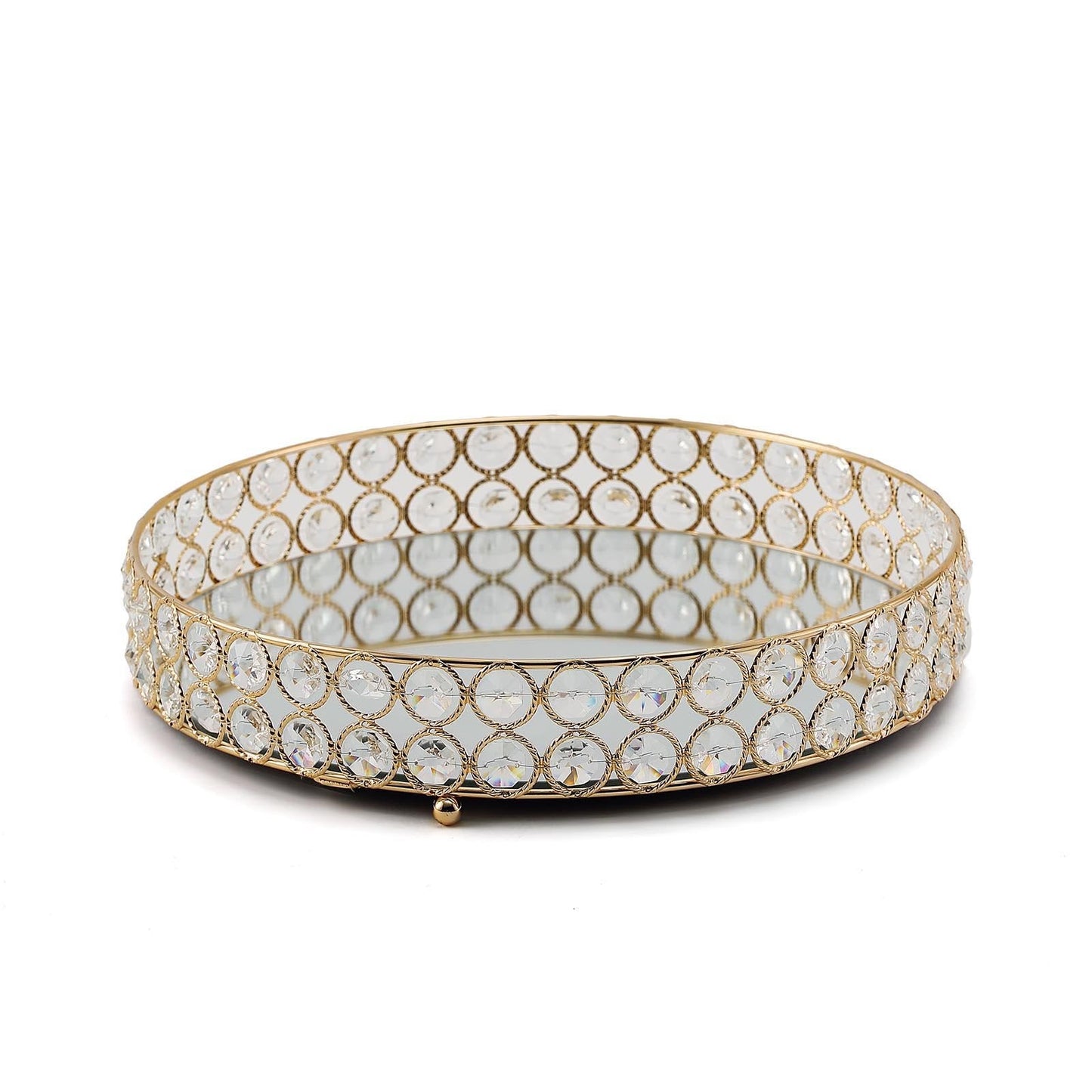 Gold Metal Crystal Beaded Decorative Serving Tray- Oval