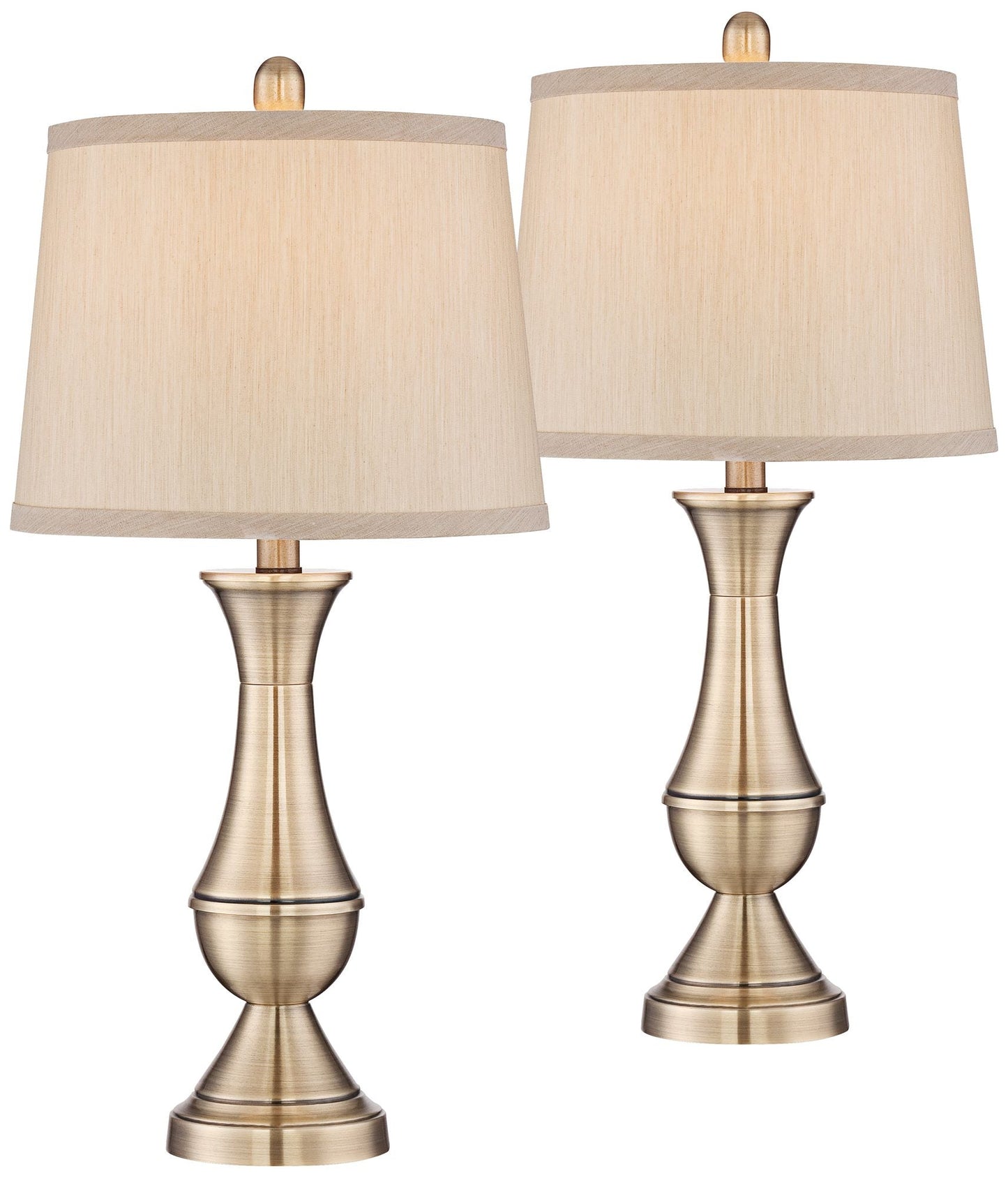 Table Lamps Set of 2 Antique Brass Metal Beige Drum Shade