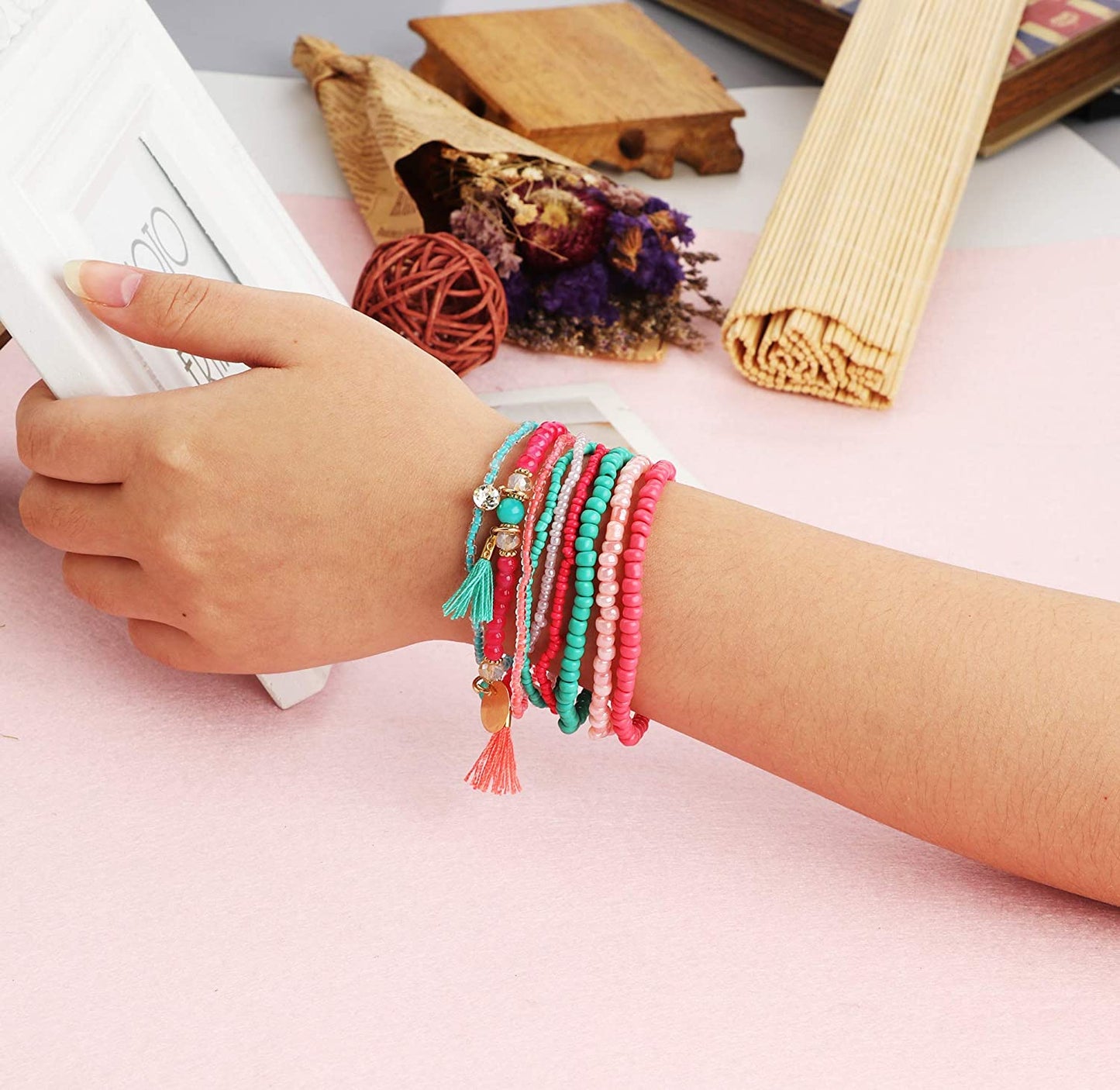 3-6 Sets Bohemian Beaded Multilayer Stretch Stackable Bracelet