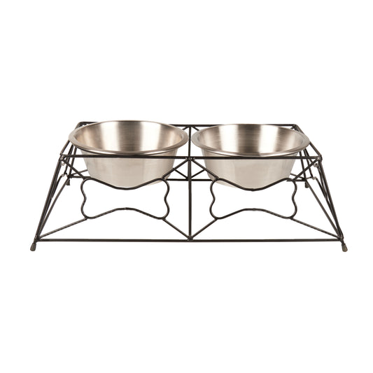 Iron Bone Elevated Pet Diner with Steel Bowls, Large, 54 fl oz.