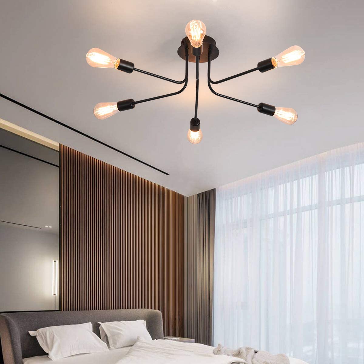 6-Light Semi Flush Sputnik Mount Ceiling Light Fixture