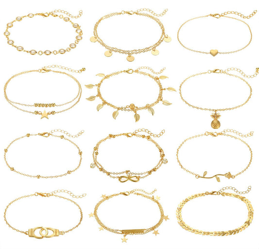 12Pcs Gold Anklets for Women