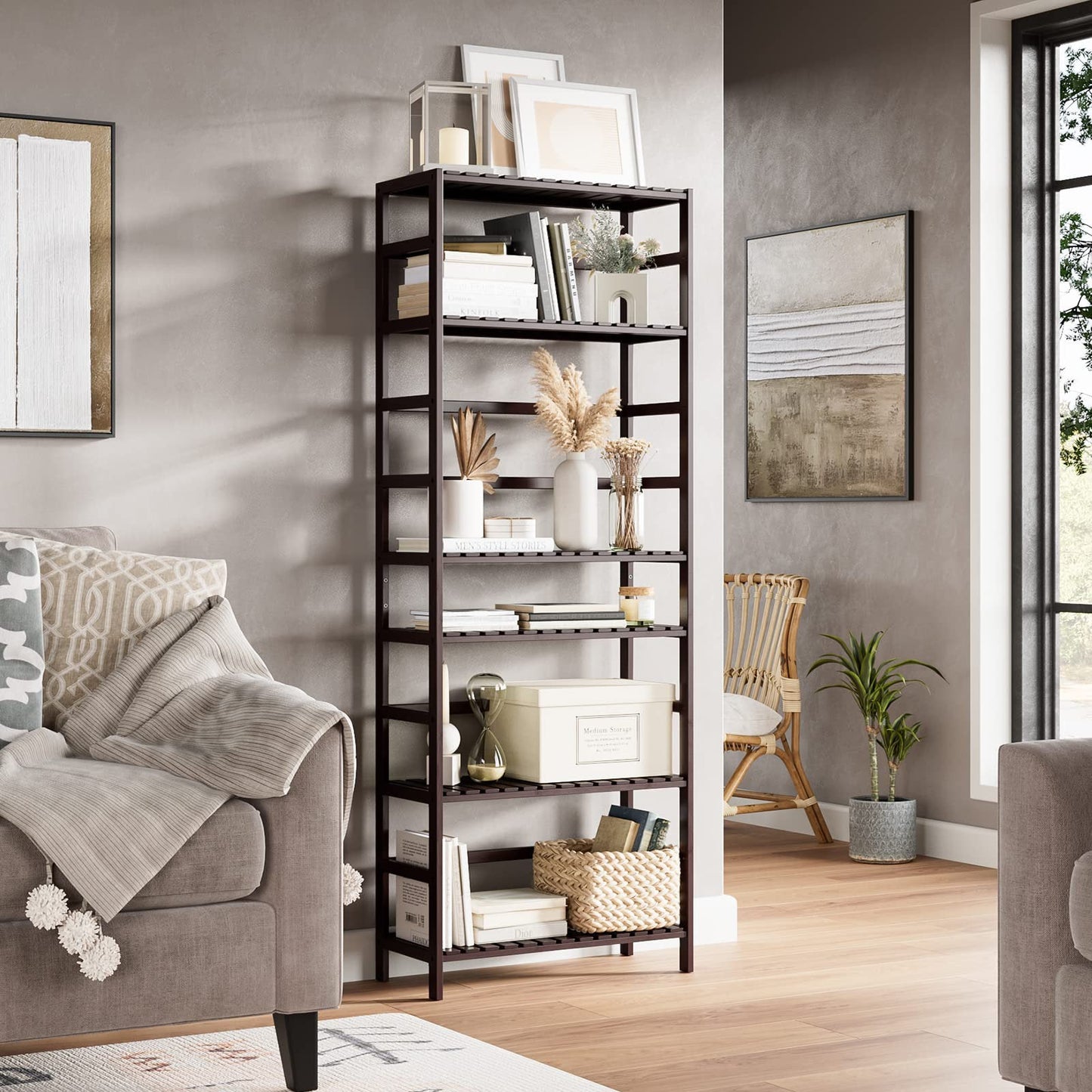 6-tier Tower Bamboo  Shelf  Bookcase