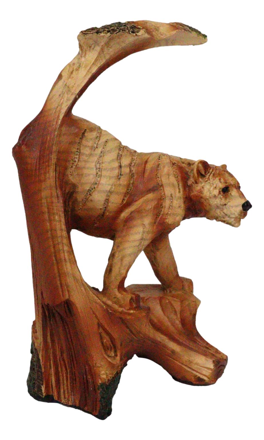 5" Prowling Bengal Tiger Faux Wood Cutout Carving Resin Figurine