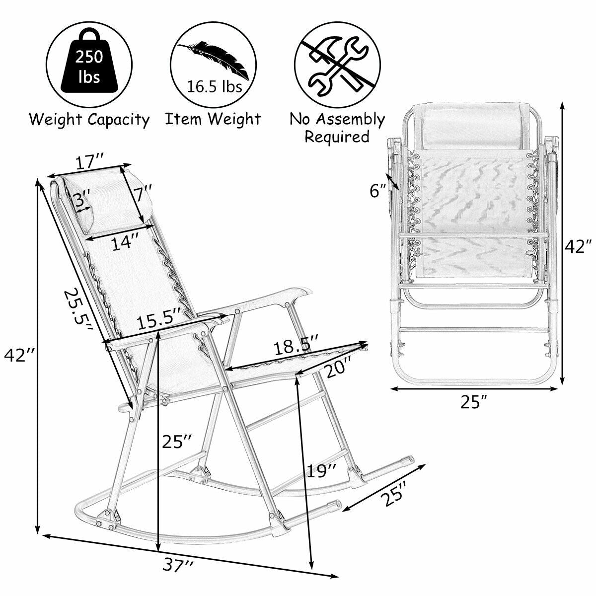 Folding Zero Gravity Rocking Chair w/ Headrest