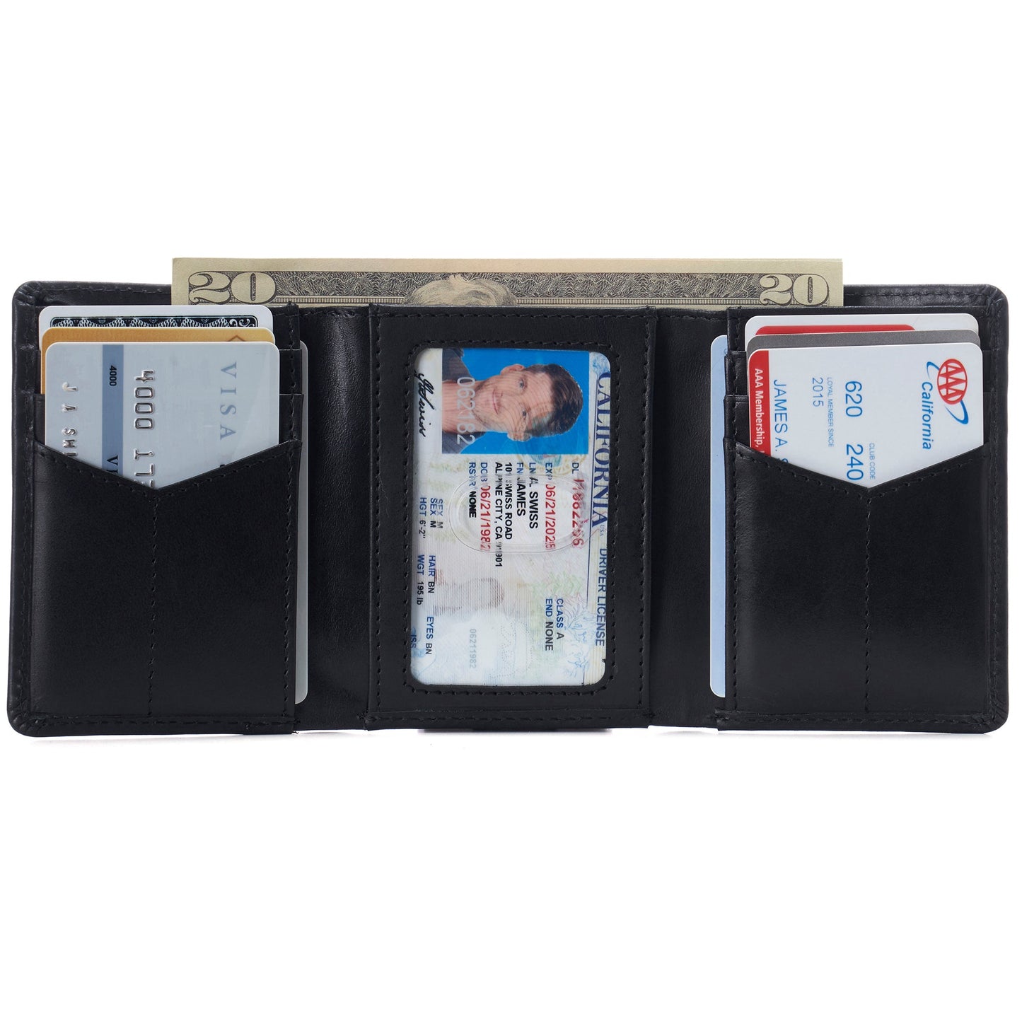 Mens RFID Protected Trifold Genuine Leather Wallet ID Window