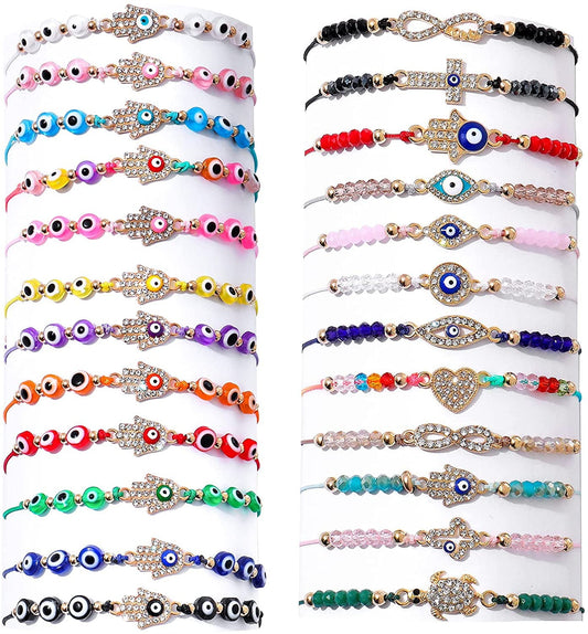 24 Pcs Evil Eye Protection Gold Evil Eye Anklets Jewelry Bracelet Set