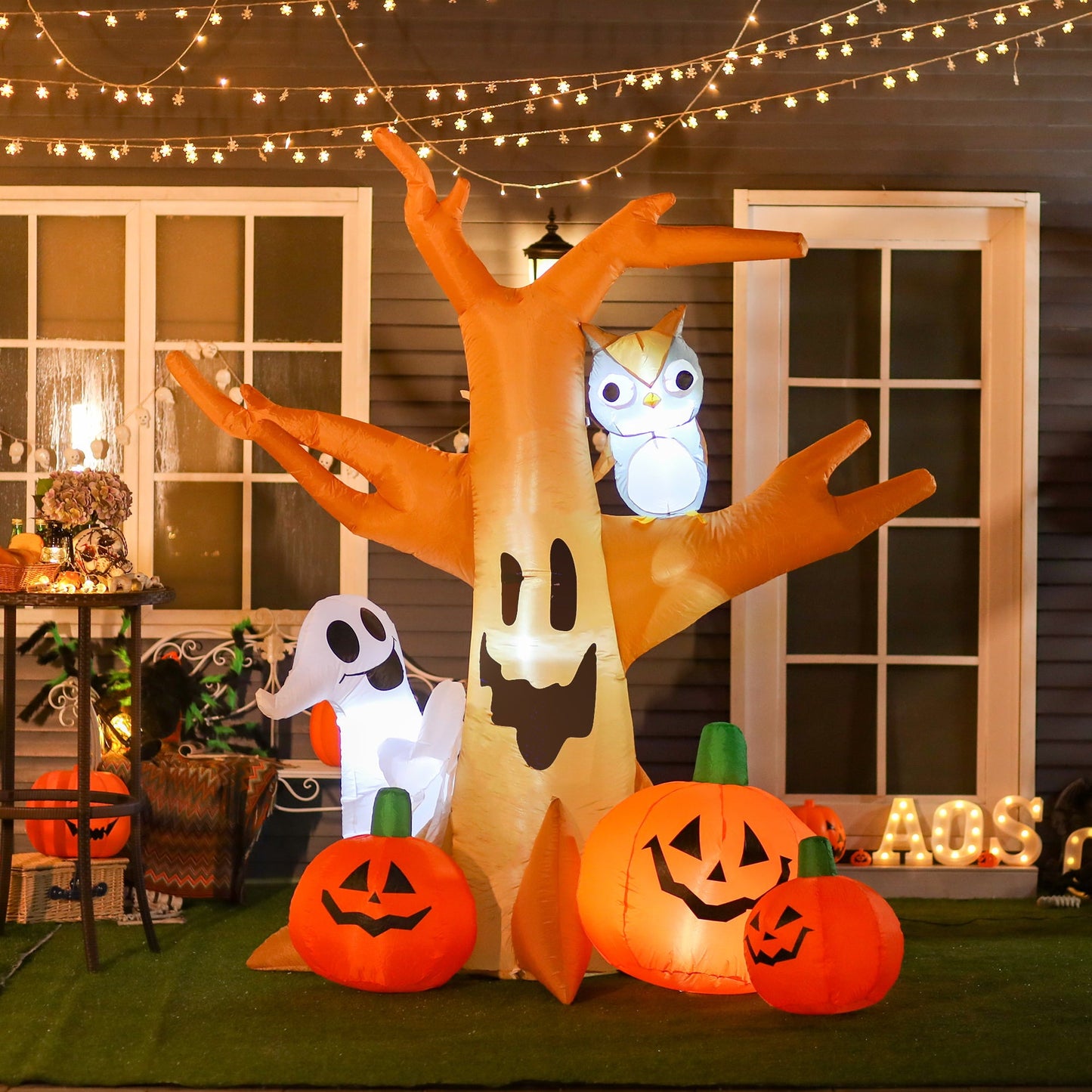 7.5' Haunted Tree Lighted Halloween Inflatable w/ Ghost, Owl & Pumpkins