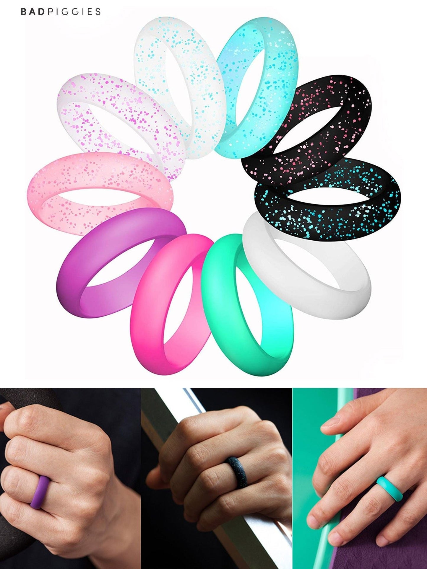 10Pcs Women Silicone Wedding Band/ Engagement Rings Set