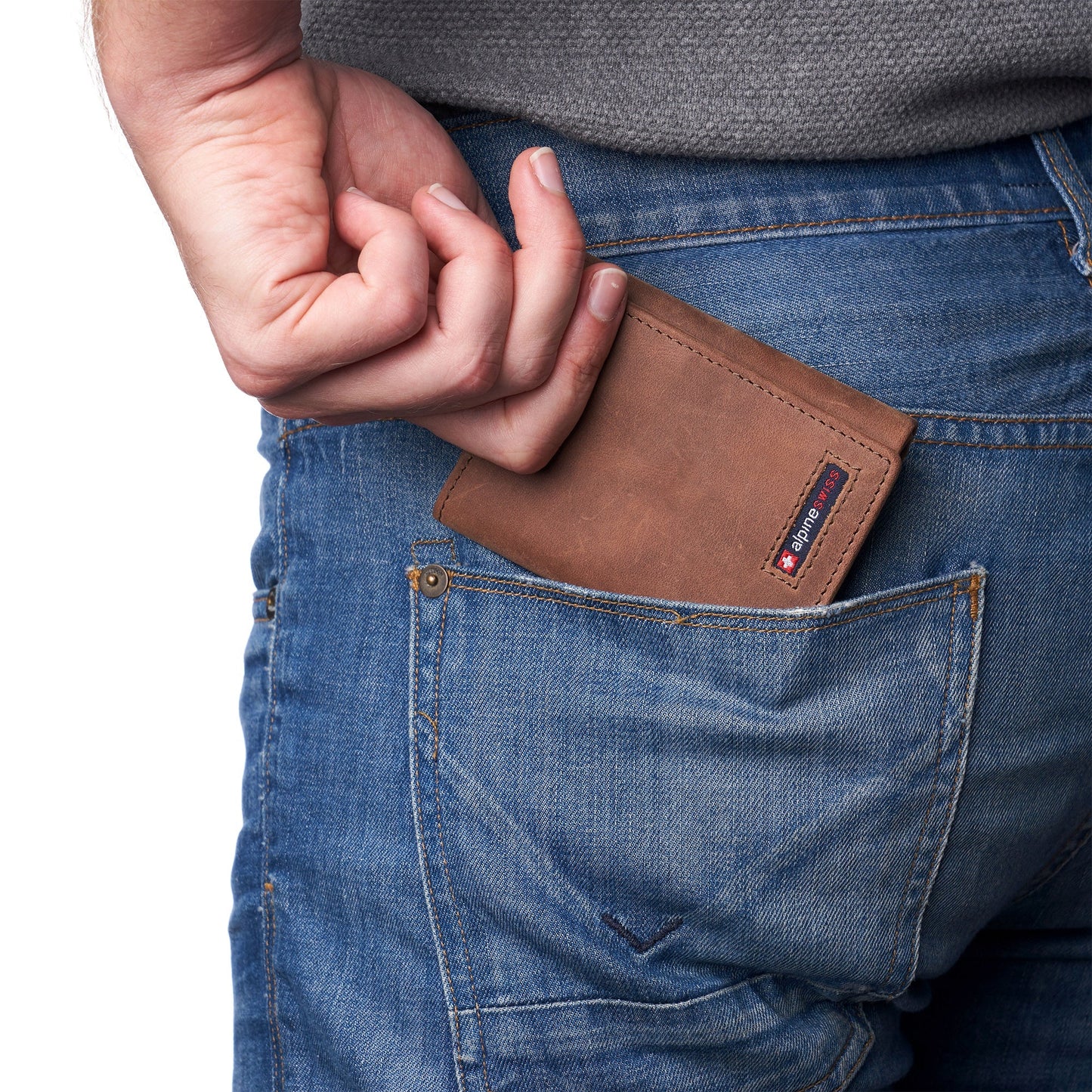 Mens RFID Protected Trifold Genuine Leather Wallet ID Window
