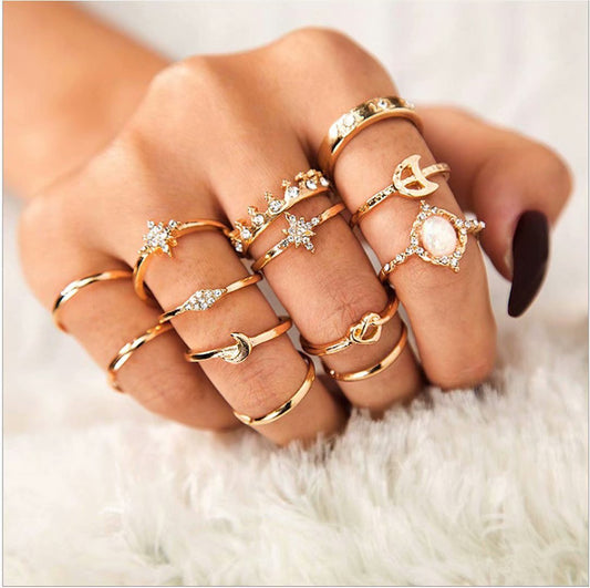 13Pcs Women Rings Knuckle Set Gold Bohemian