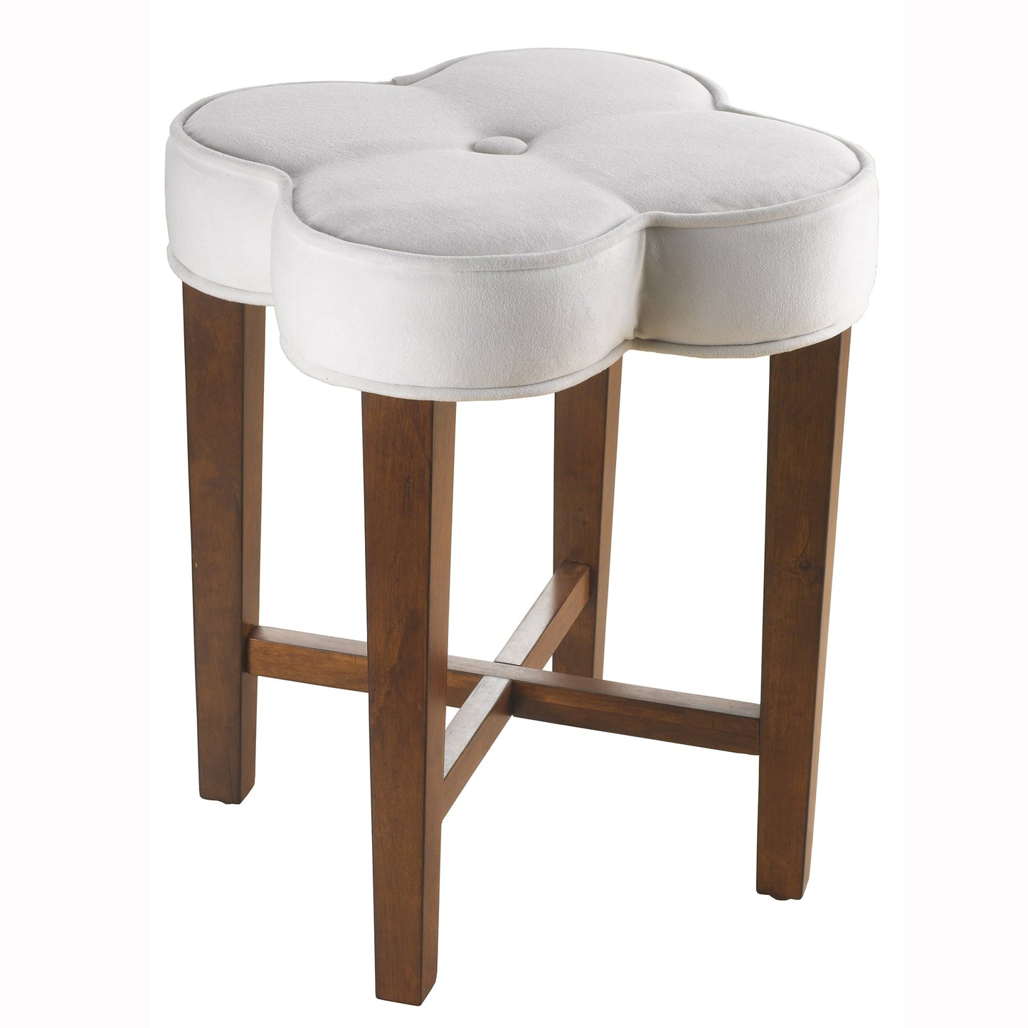 20.5" Tufted Upholstered Vanity Stool, White w/ Cherry Finish