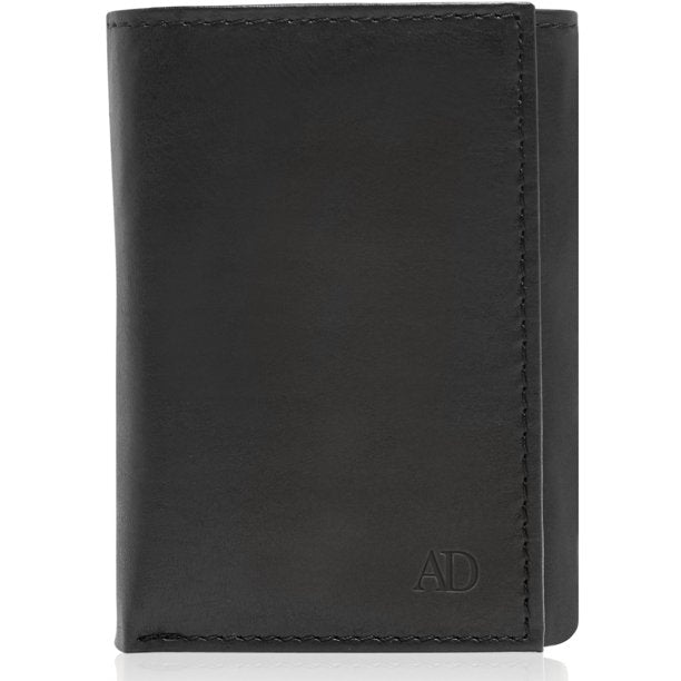 Genuine Leather Black  Men's Trifold Wallet With ID Window Gifts For Men RFID Blocking