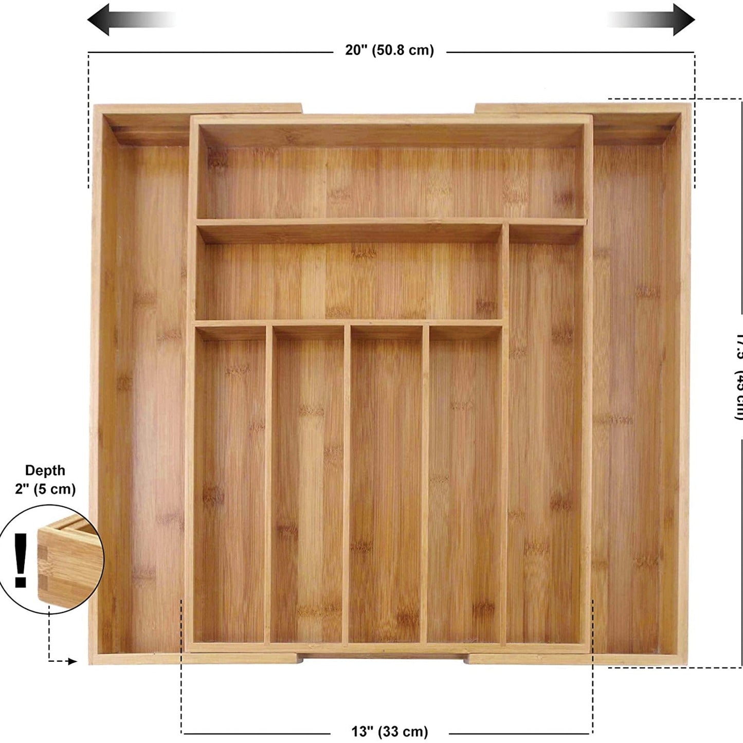 Bamboo Expandable Drawer Organizer - 100% Pure Bamboo