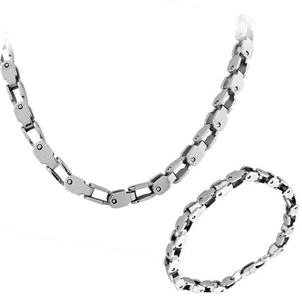 Stainless Steel Mens Link Chain Necklace & Bracelet Set