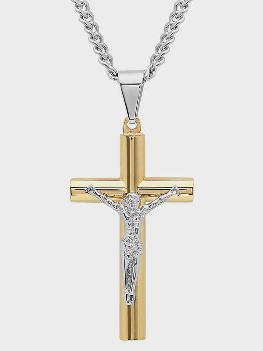 Men's Gold-Tone Stainless Steel Crucifix Pendant Necklace