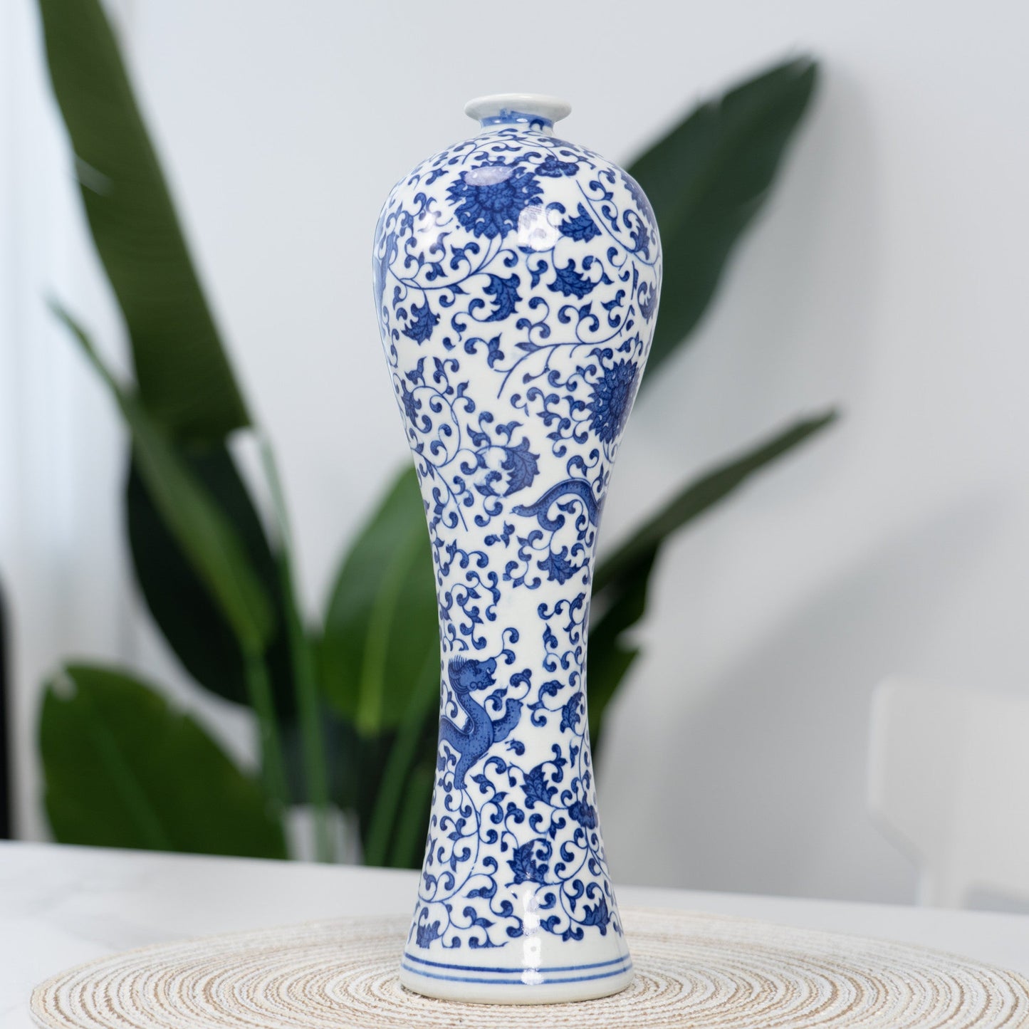 13" Ceramic Vase Blue & White Porcelain Vase Home Decoration