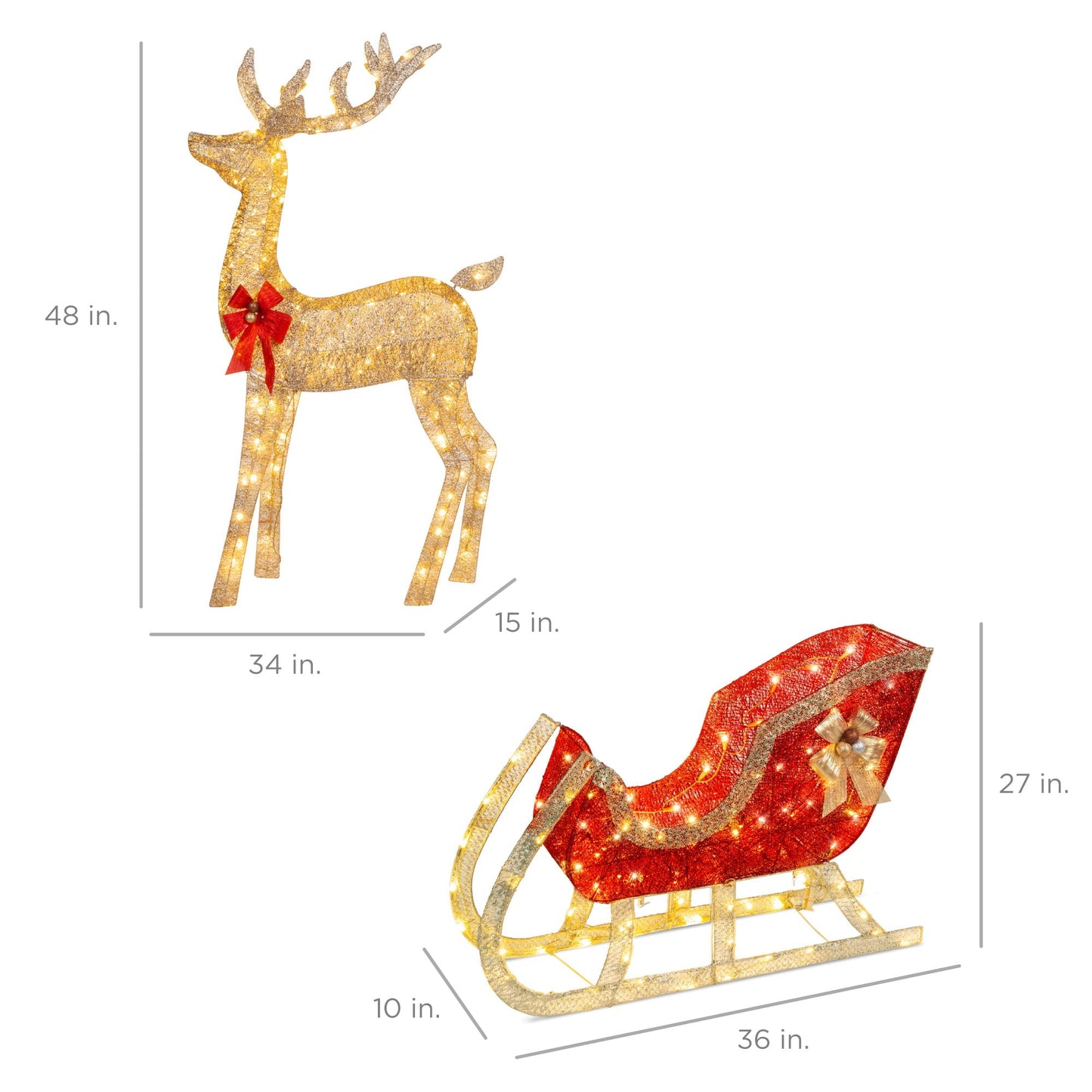 Christmas 4ft Reindeer & Sleigh Set w/ 205 LED Lights Decoration