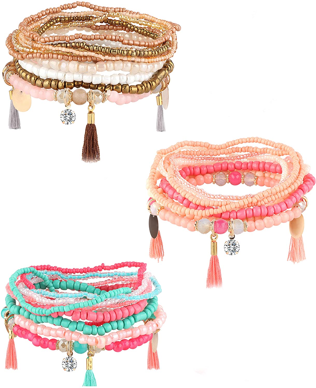 3-6 Sets Bohemian Beaded Multilayer Stretch Stackable Bracelet