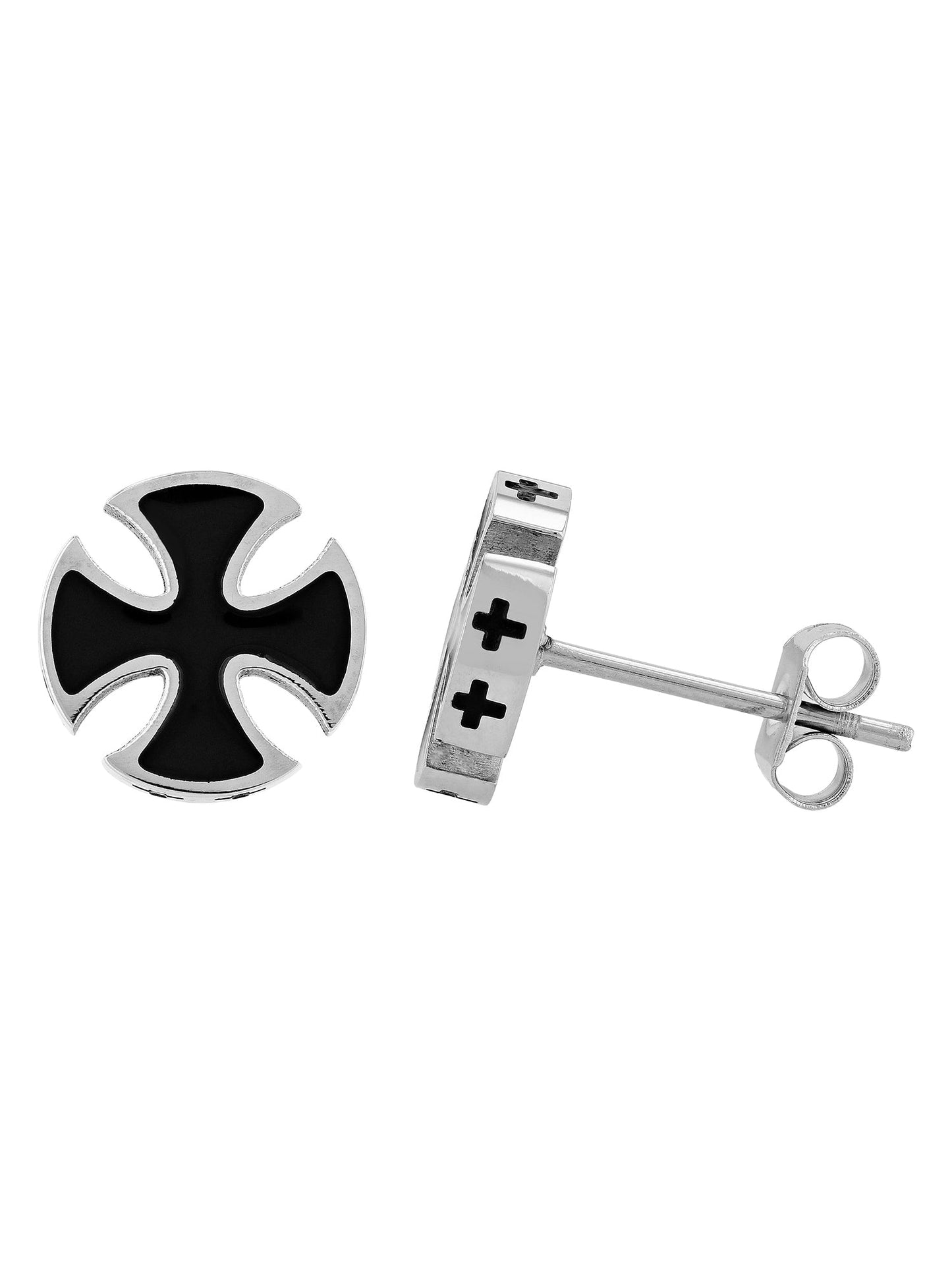 Men's Stainless Steel Cross Stud, Huggie Hoop, & Cross Drop Earrings -Set of 3