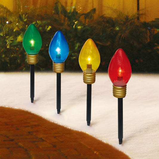 Set of 4 Jumbo C9 Christmas Lawn Stakes, Multicolor