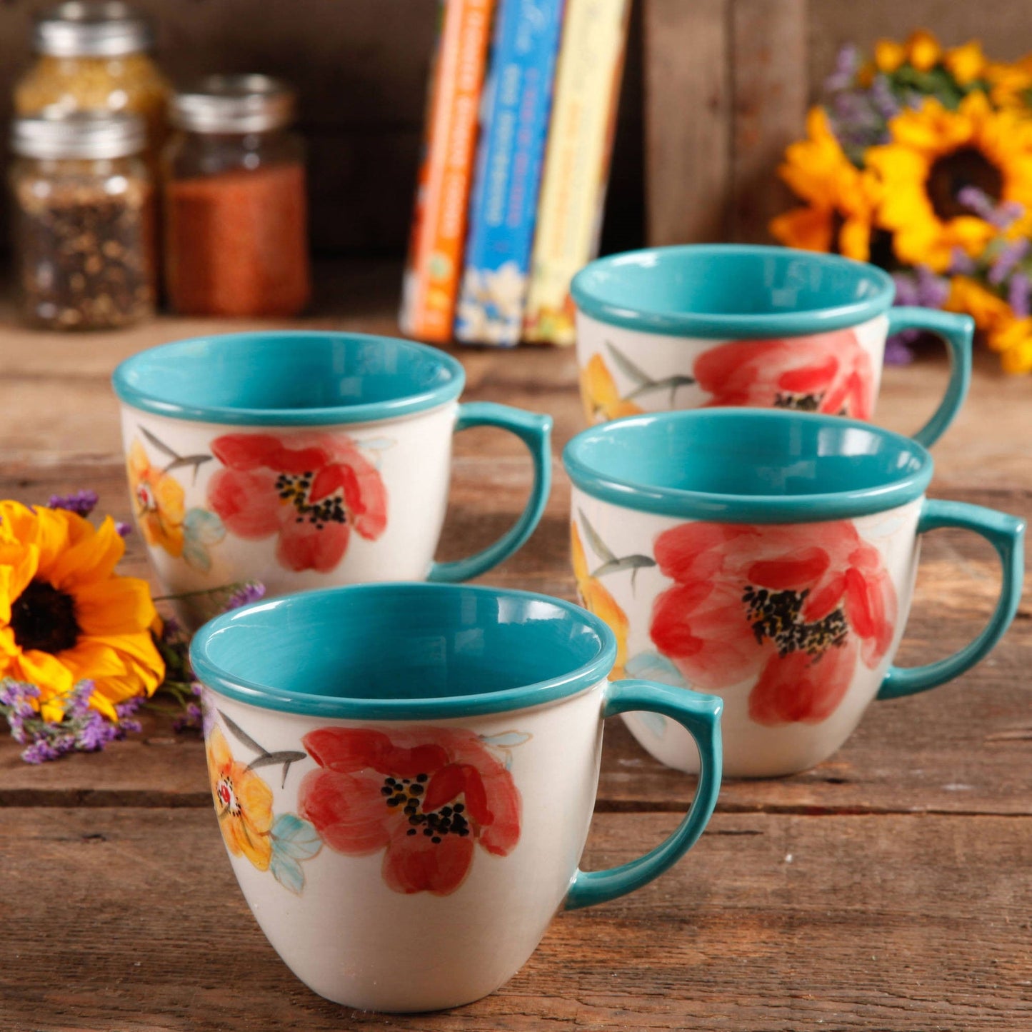 Vintage Bloom 4-Piece 16-Ounce Coffee Cup Set