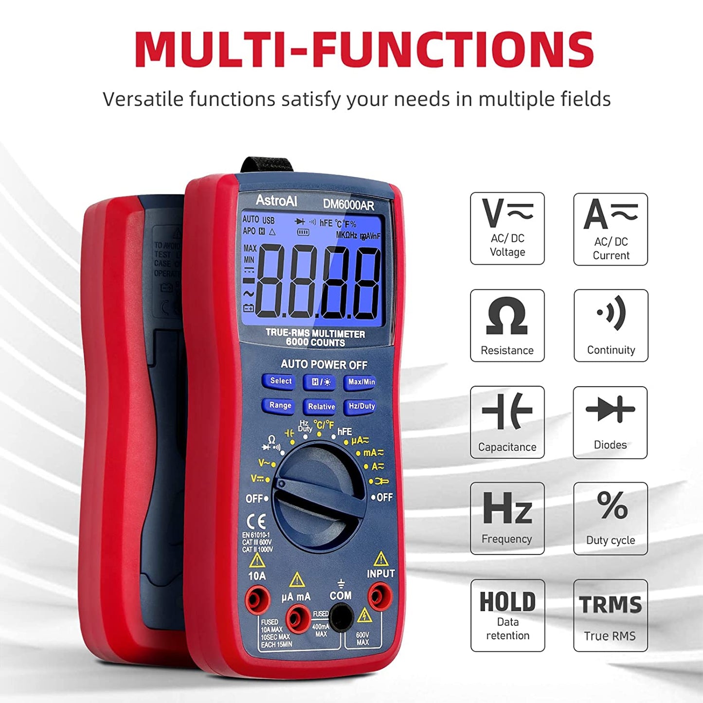 Digital Multimeter TRMS 6000 Counts Volt Meter Ohmmeter Auto-Ranging Tester