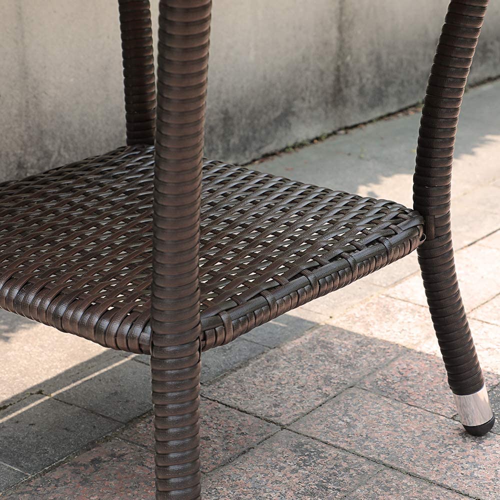 Square Glass Top Outdoor End Table Rattan