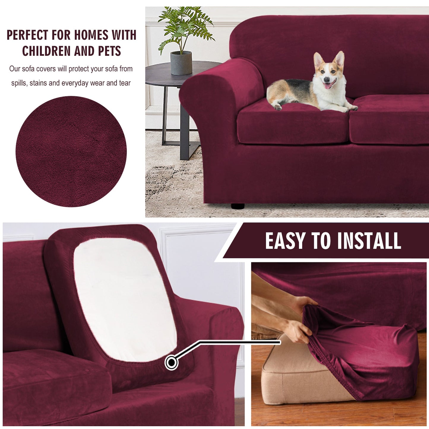 Sofa Covers for 3 Seaters (Base Cover Plus 3 Individual Cushion Covers)
