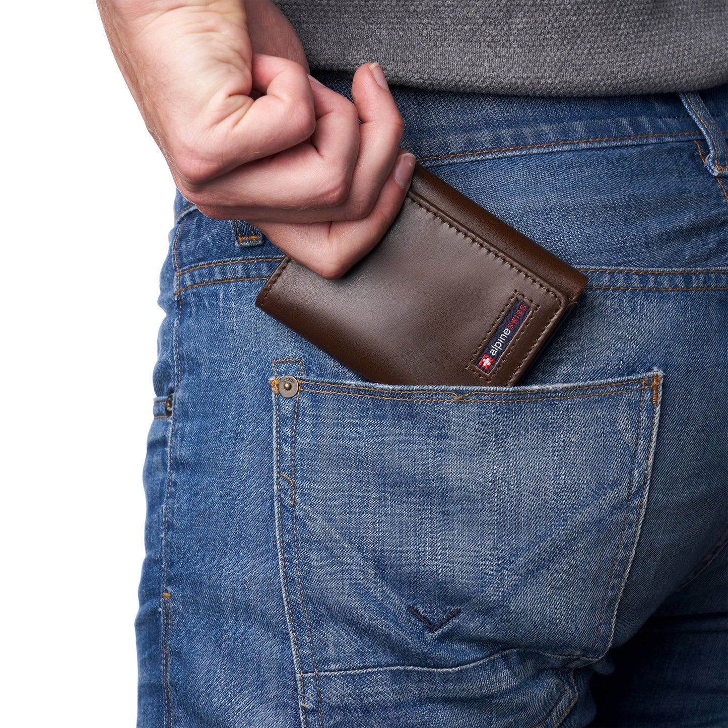 Mens RFID Protected Trifold Genuine Leather Wallet ID Window