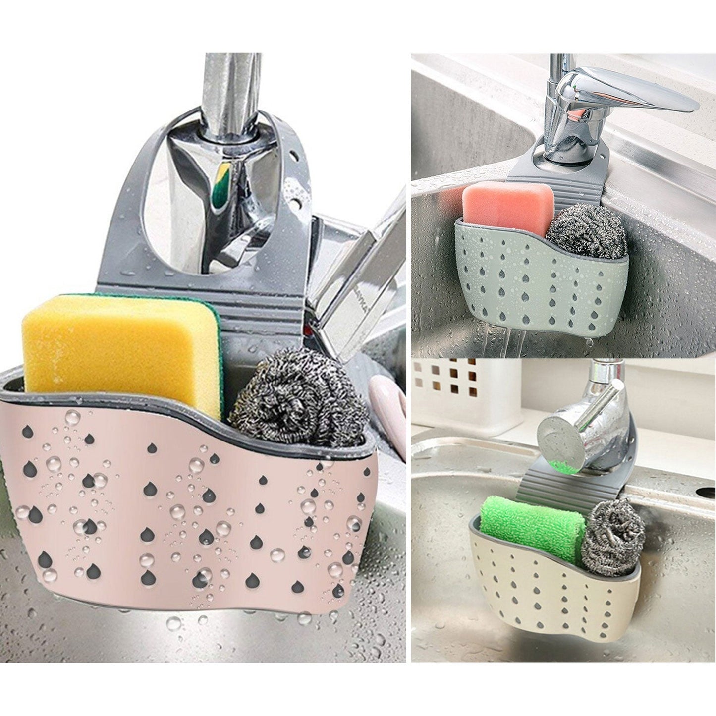 Adjustable Rubber Sink Caddy Kitchen Hanging Sponge Holder