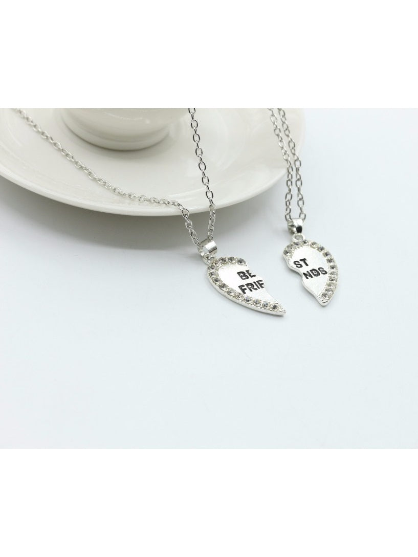 2pcs Crystal Half Love Heart Pendant Best Friends Necklace