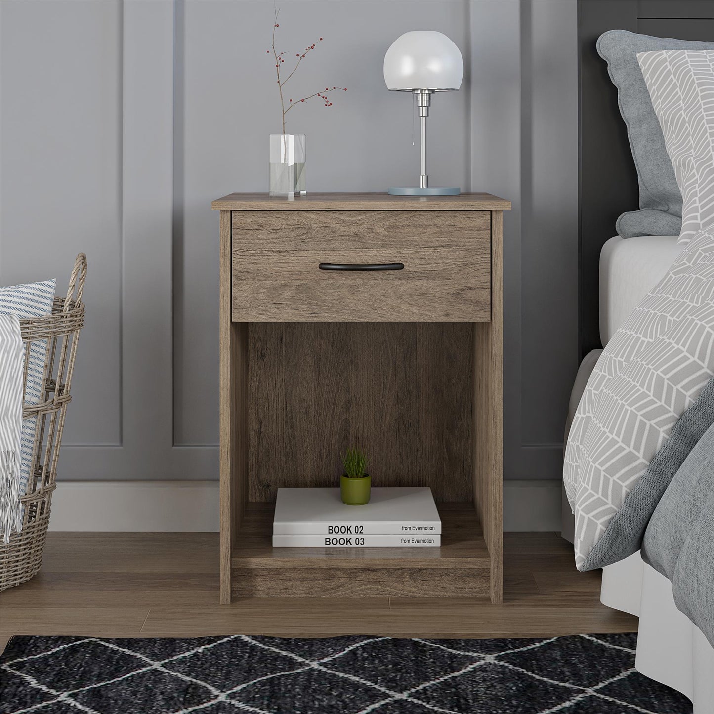 Nightstand with Drawer, White