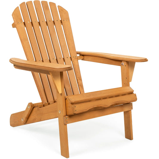 Folding Adirondack Chair Wooden Accent Lounge Furniture w/ Natural Finish