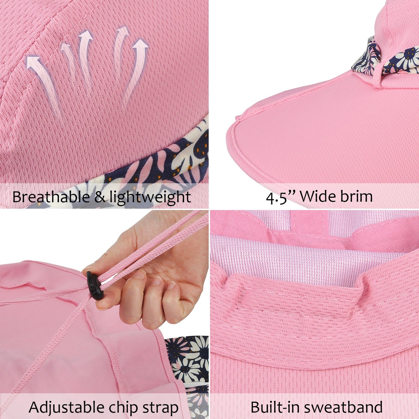 Neck Flap Wide Brim  Sun Hat for Women w/ 2 Replaceable Ribbon