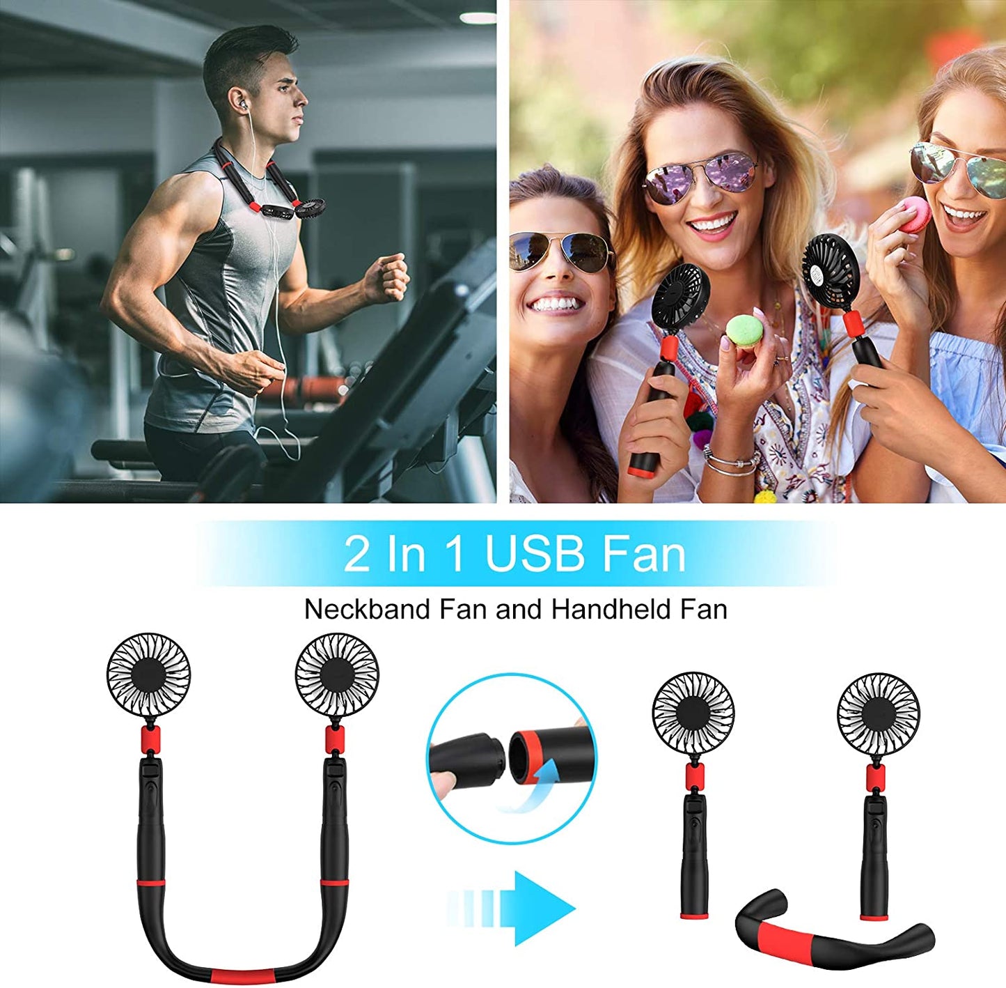 Upgraded Portable Fan, Hand Free w/ Removable Neck Hanging Design