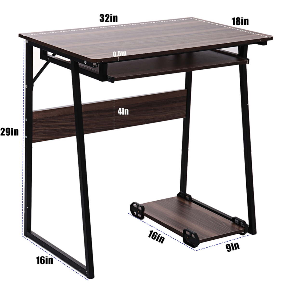 Computer Desk w/ Pull-out Keyboard Tray -Brown