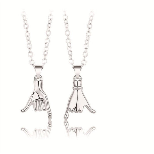 Pinky Promise Matching Couple Necklaces Best Friend Necklaces 2 Pieces, Silver-Silver