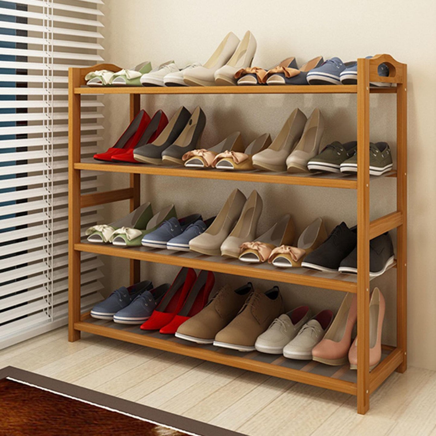 Bamboo Wood Shoe Rack 4-Tier, Natural Finish