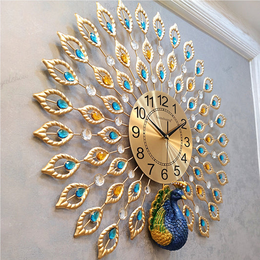 21 inch 3D Luxury 40pcs Diamonds Peacock Decorative Clock